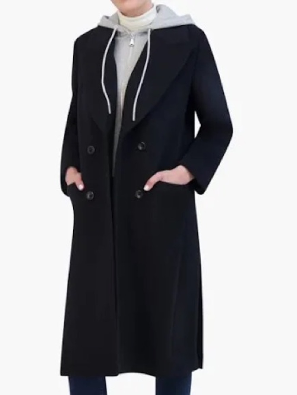 Rebecca Minkoff Black wool coat with grey hood NWT